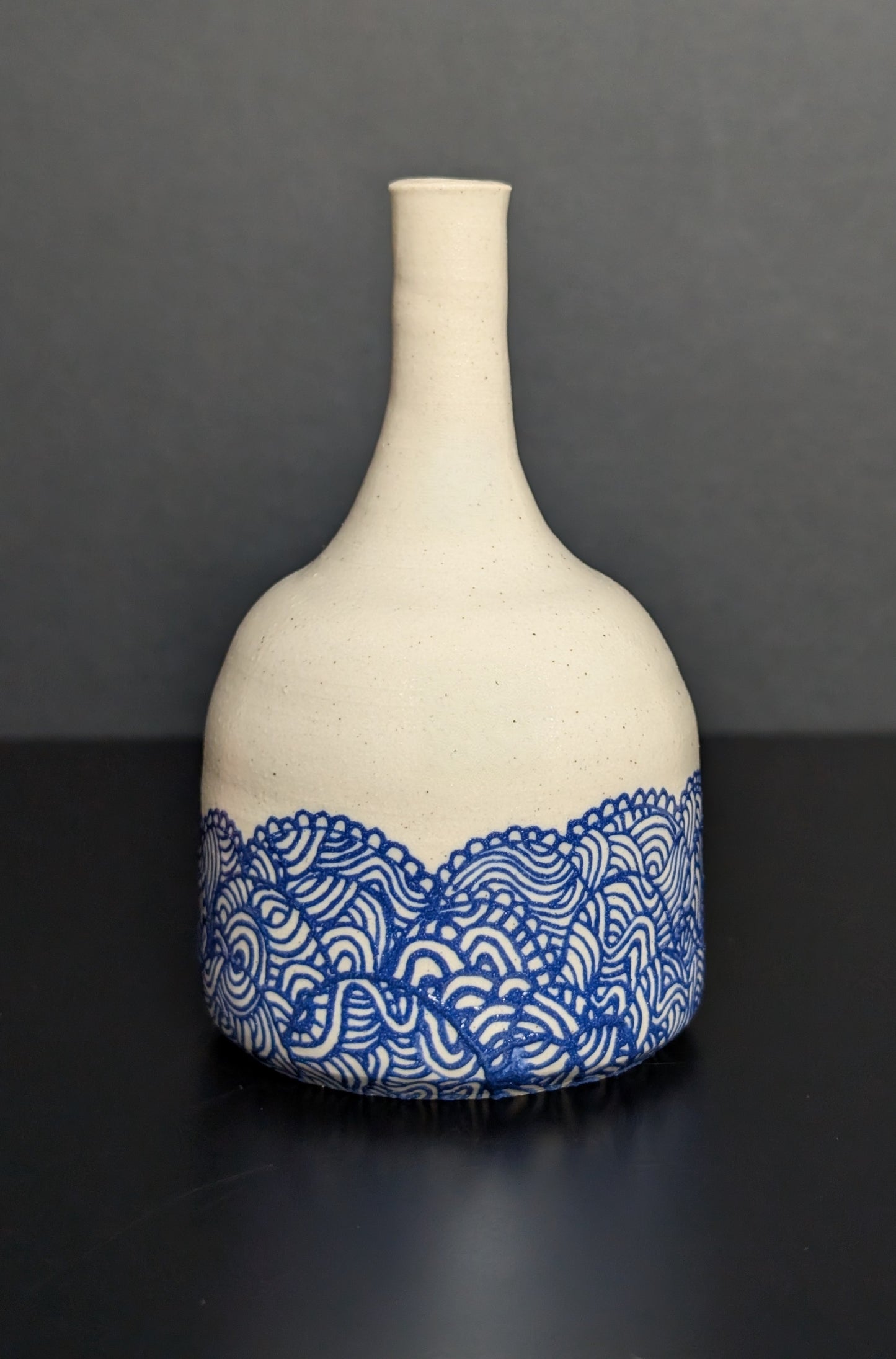 Blue Lacey Slip Trail Bottle Vase