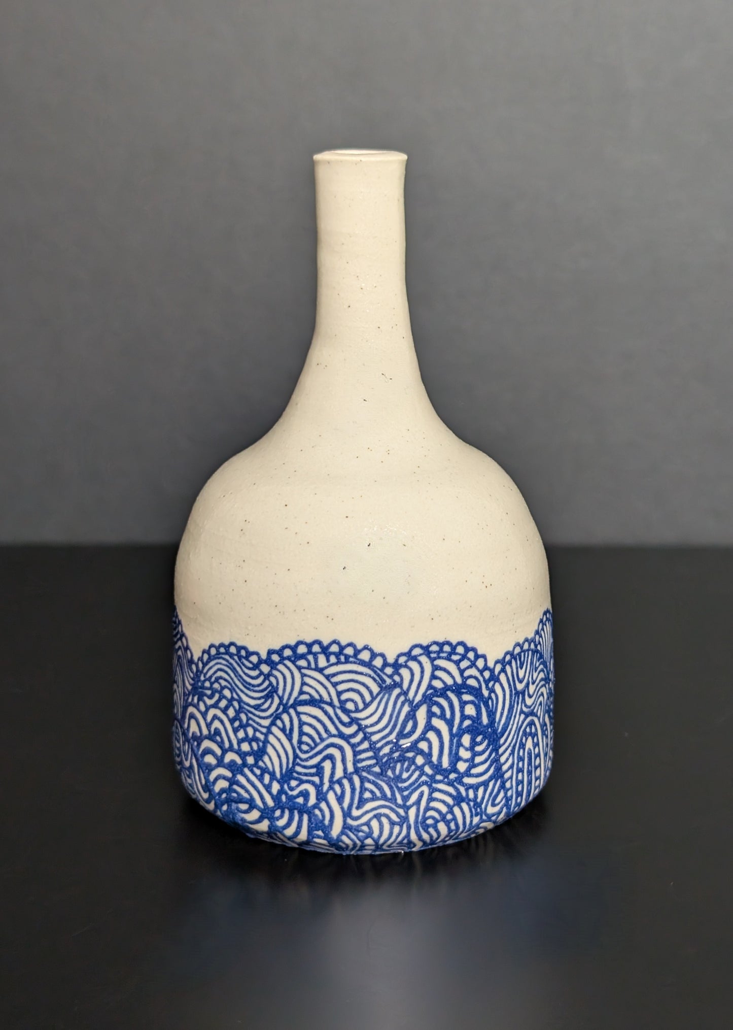 Blue Lacey Slip Trail Bottle Vase