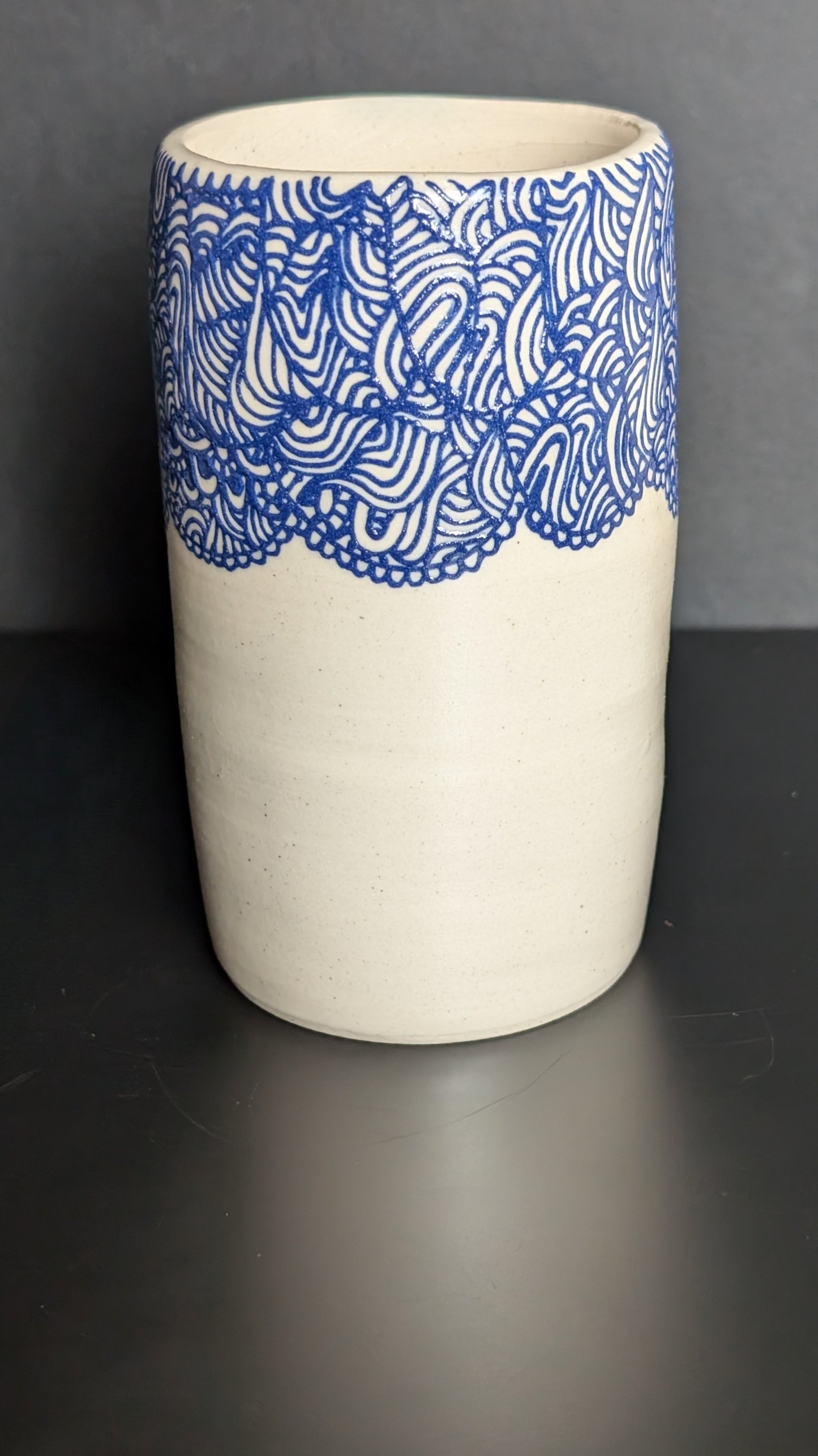 Large Posy Vase, Blue Lacey Slip Trail Decoration