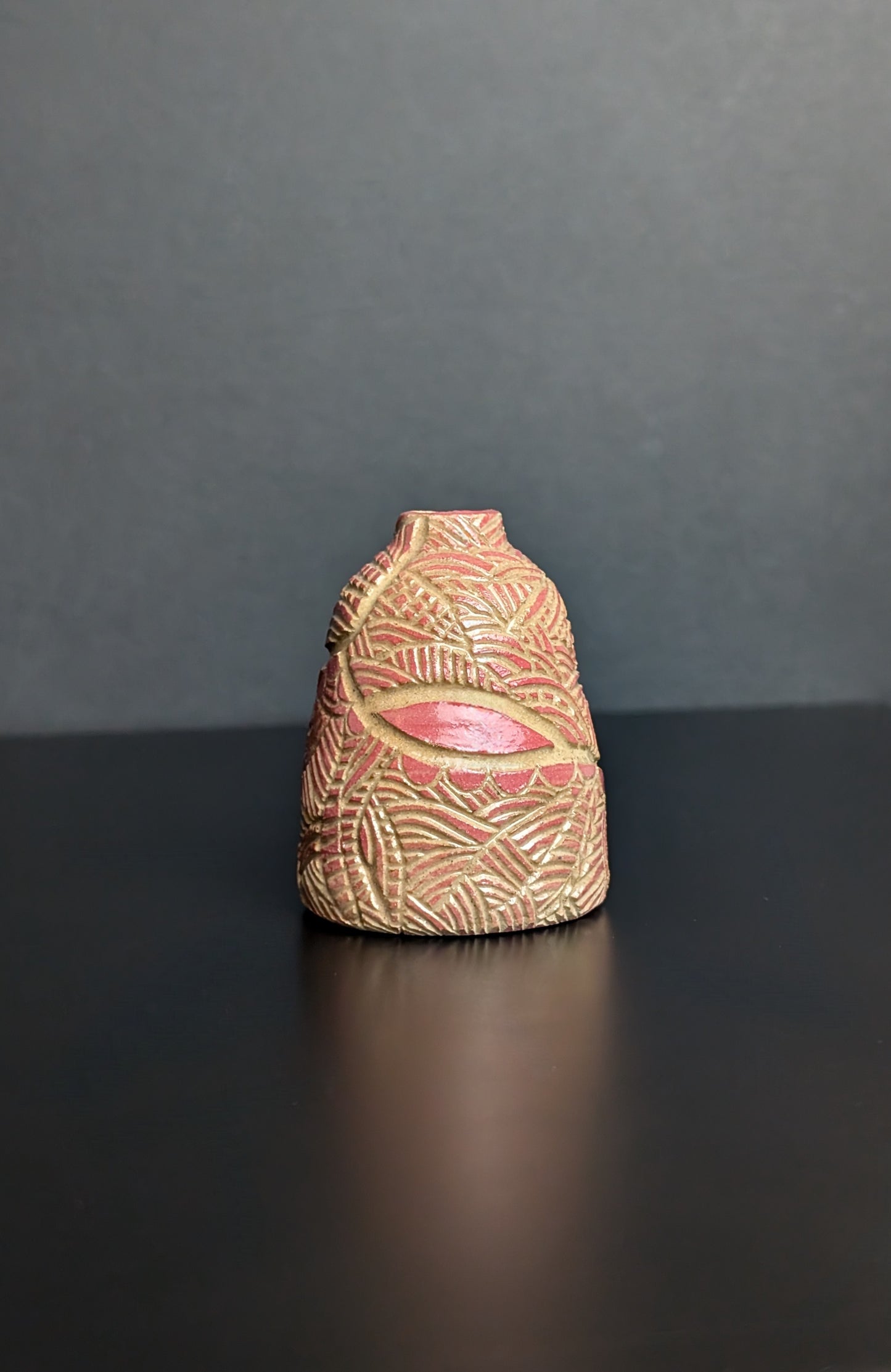 Midi Bud Bottle Vase, Pink Sgraffito Decoration