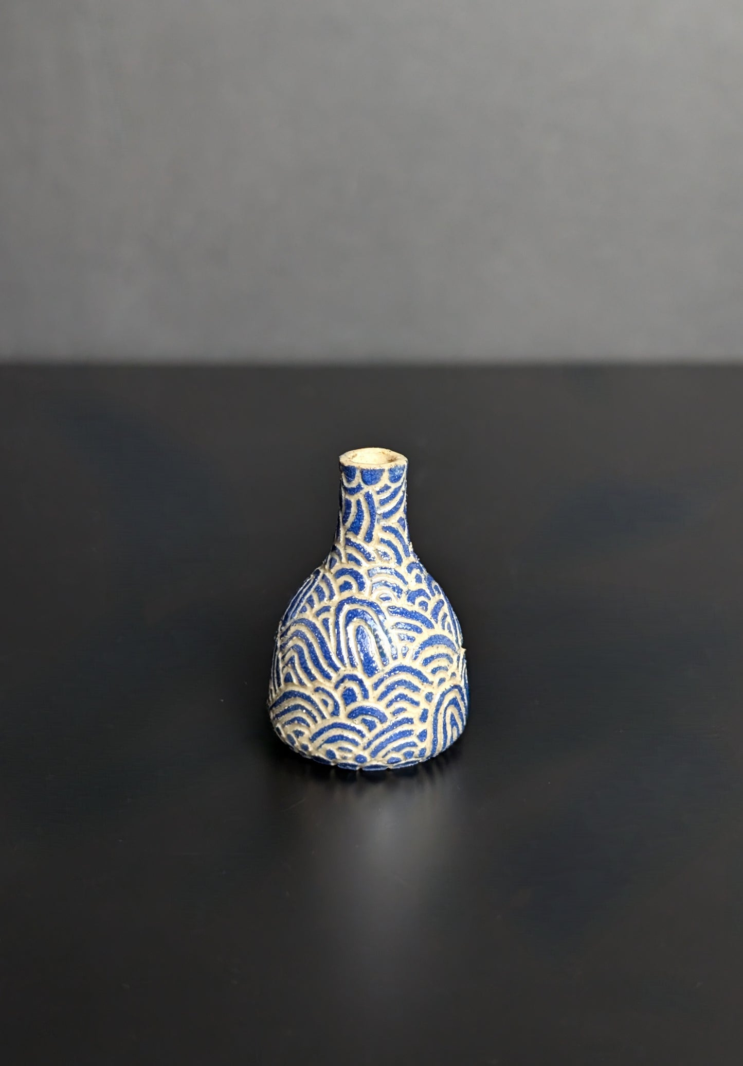 Mini Bud Vase, Blue Flourish Sgraffito Bottle