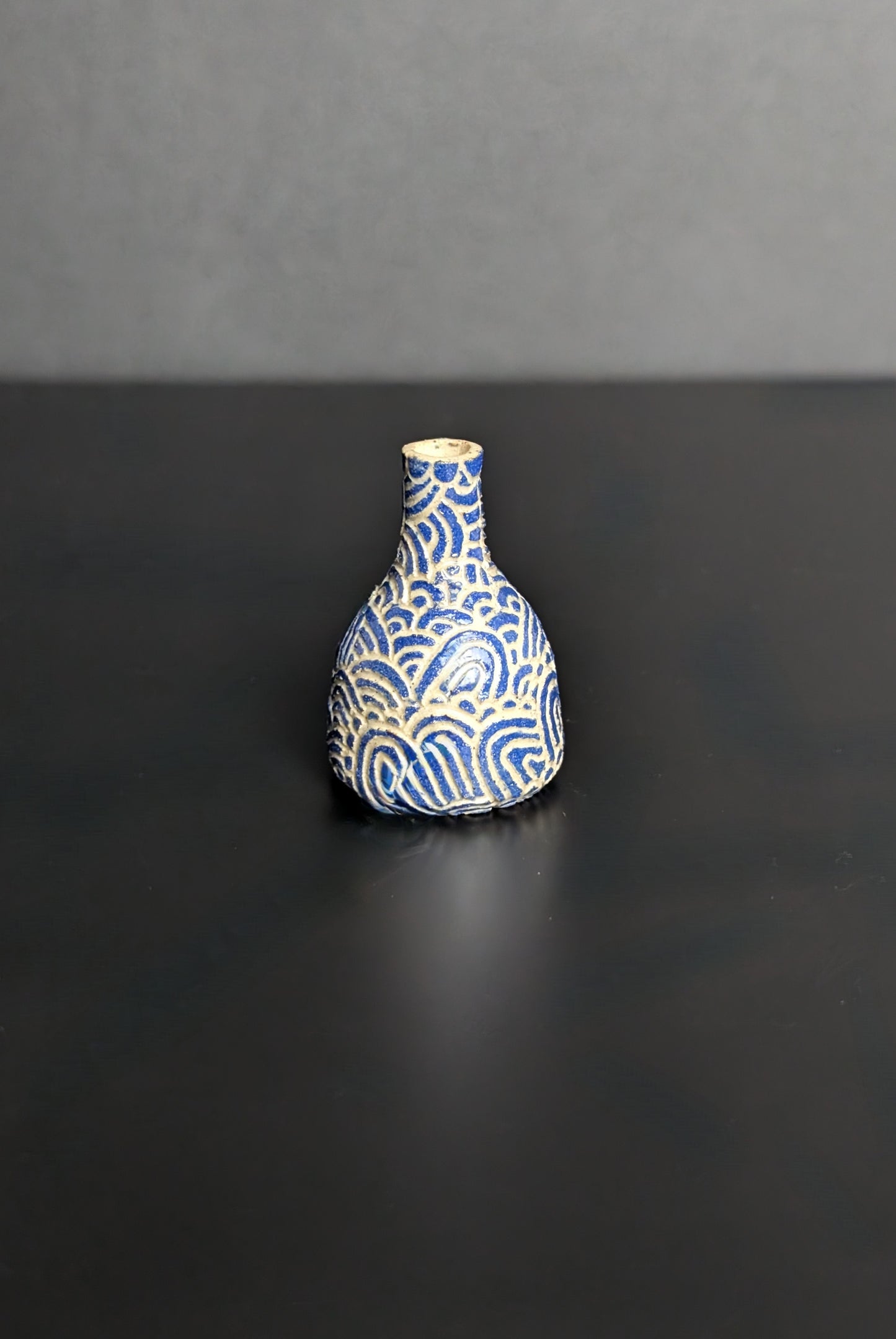 Mini Bud Vase, Blue Flourish Sgraffito Bottle