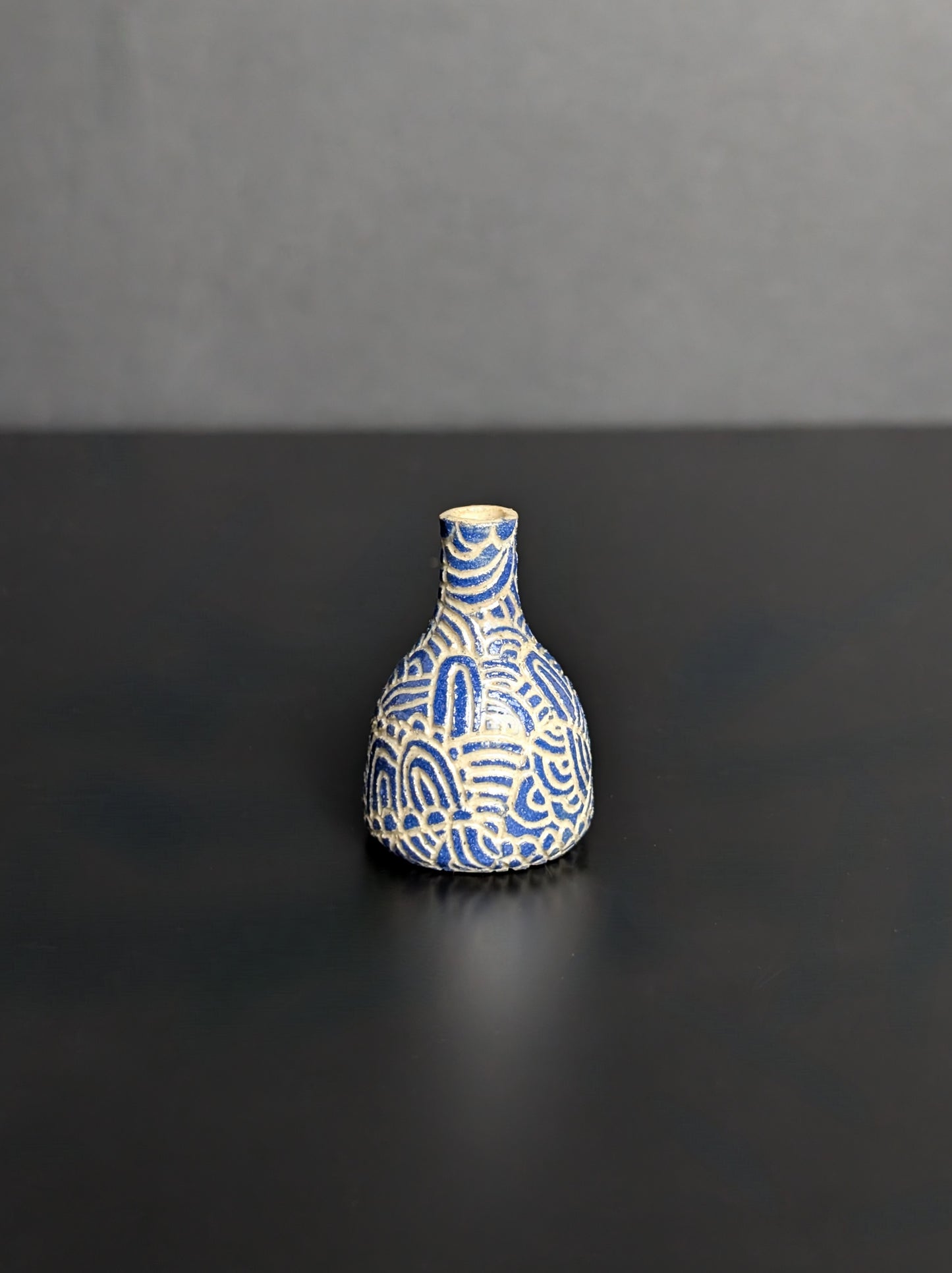 Mini Bud Vase, Blue Flourish Sgraffito Bottle