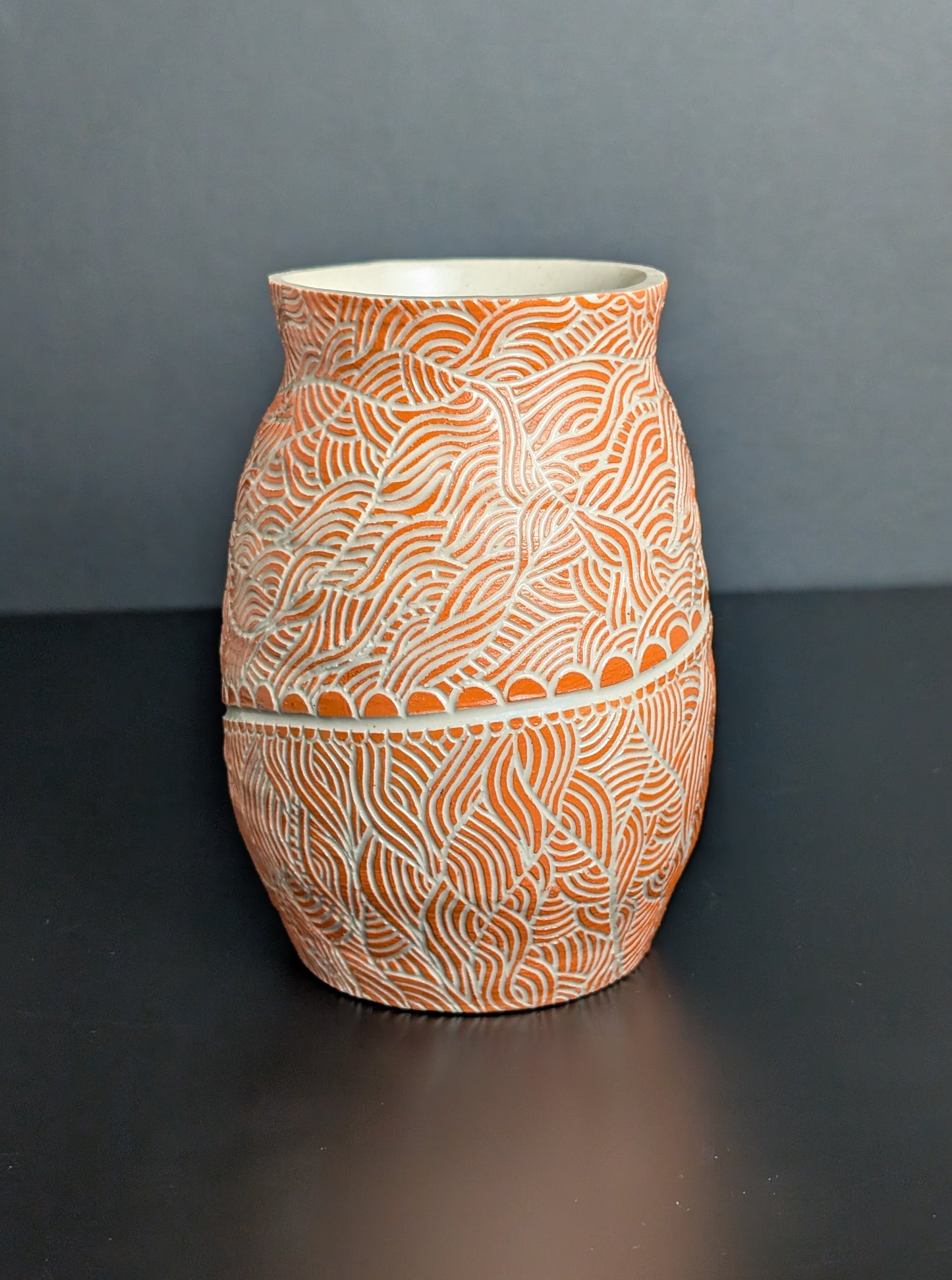 Orange Flowing Sgraffito Vase