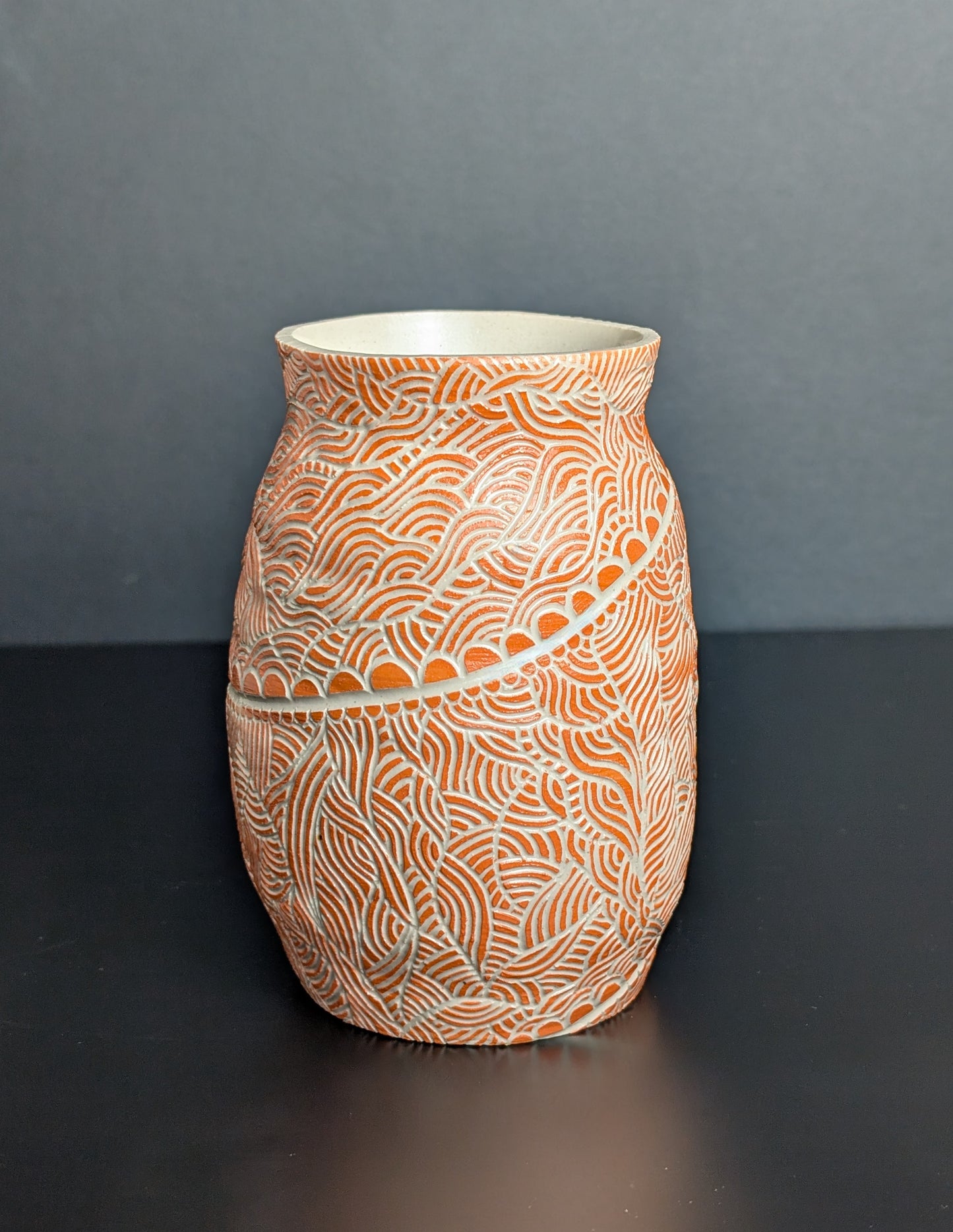 Orange Flowing Sgraffito Vase