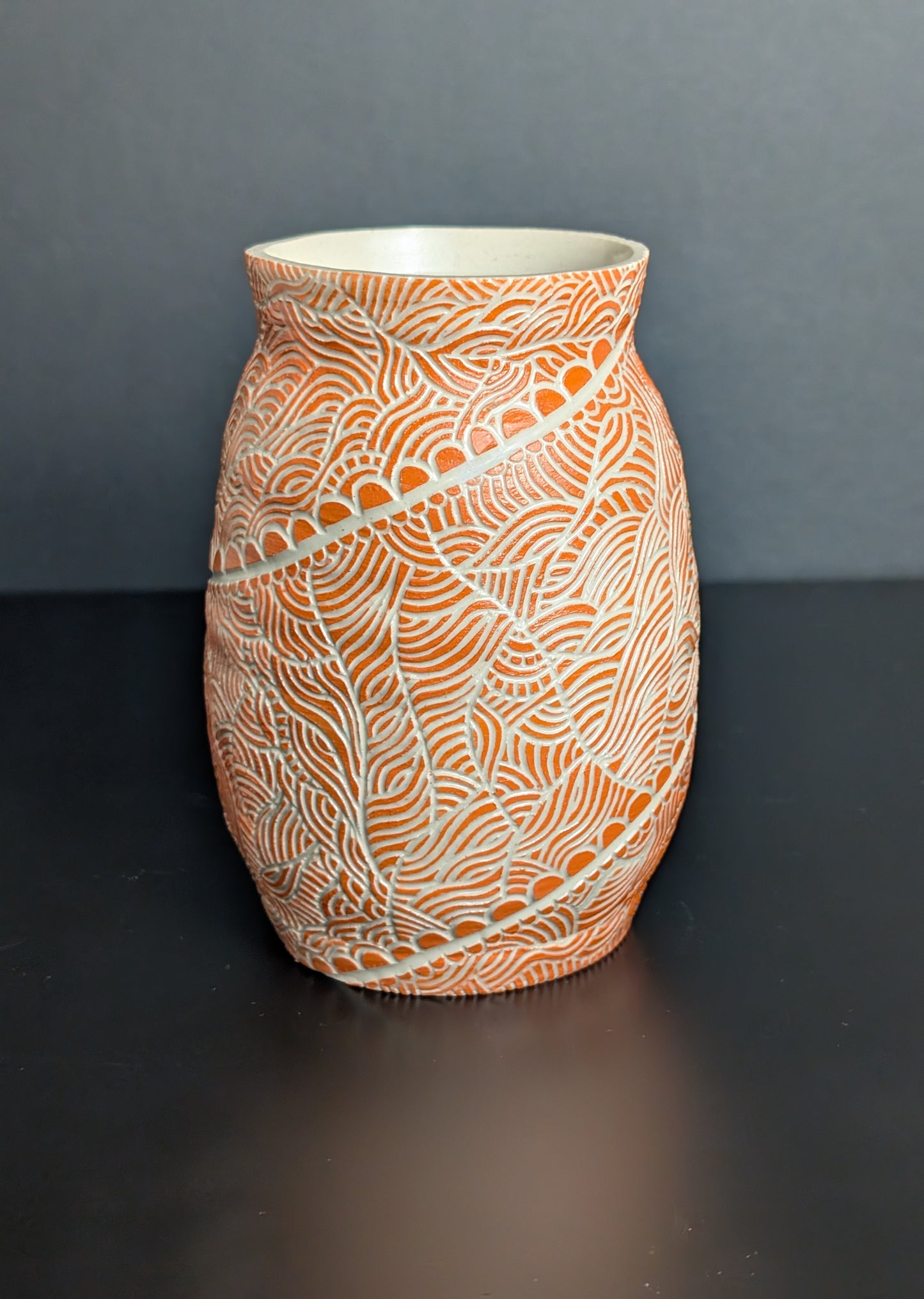 Orange Flowing Sgraffito Vase
