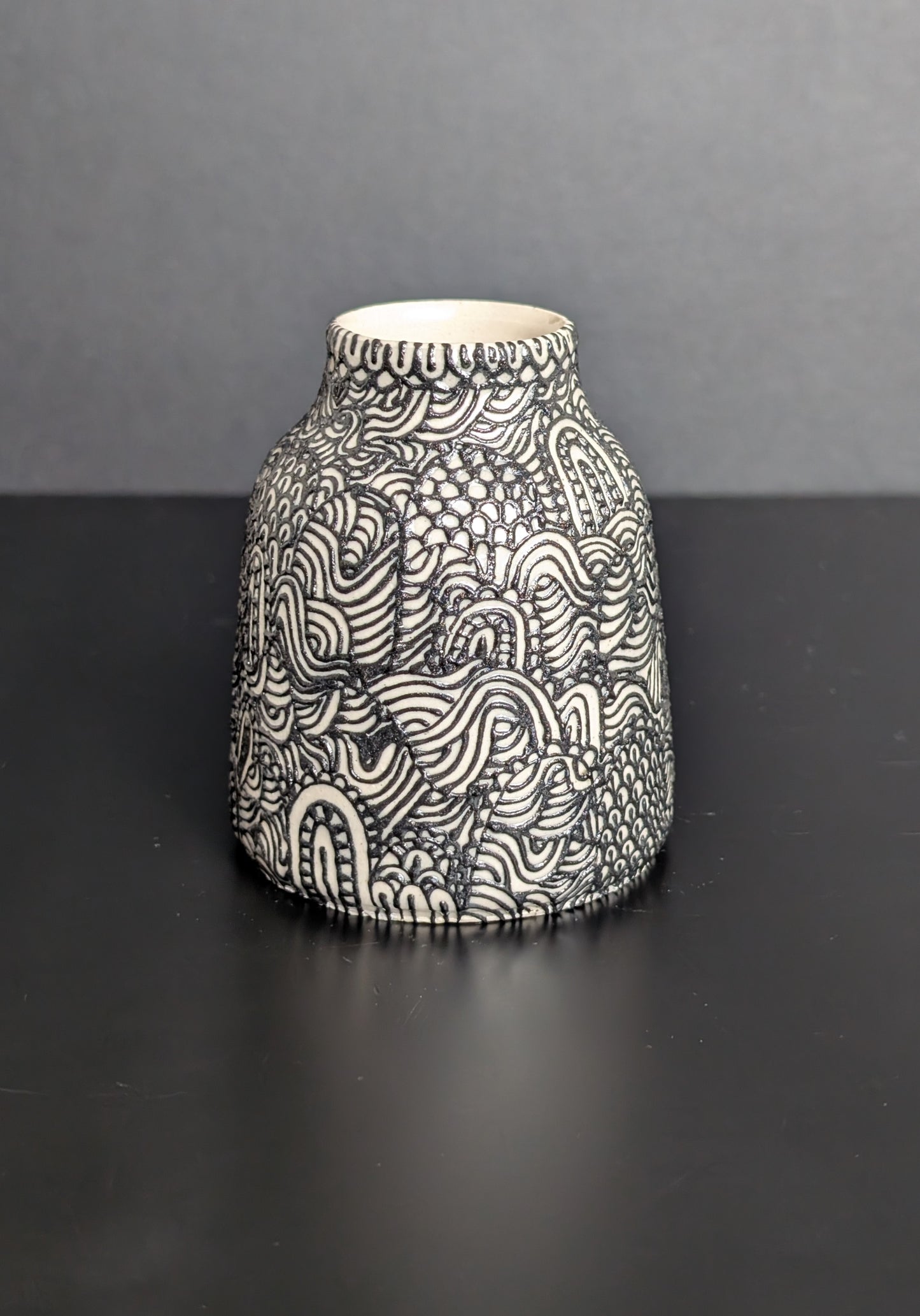 Slip Trail Flourish Black Wide Neck Bottle Vase