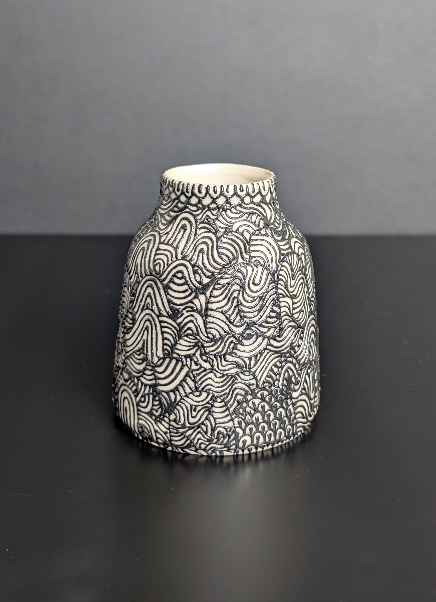 Slip Trail Flourish Black Wide Neck Bottle Vase
