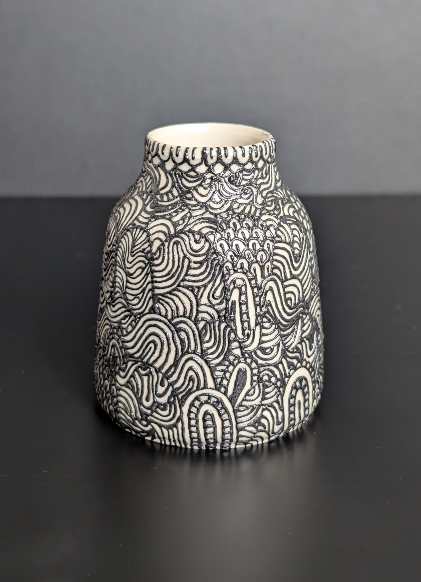 Slip Trail Flourish Black Wide Neck Bottle Vase