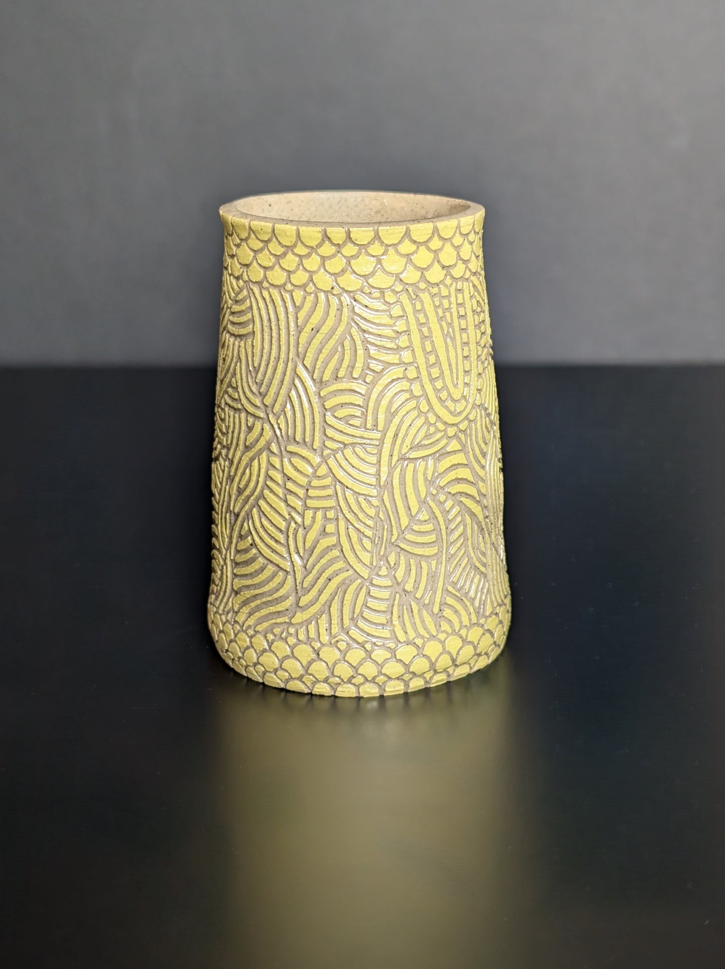 Small Posy Vase, Yellow Sgraffito Decoration