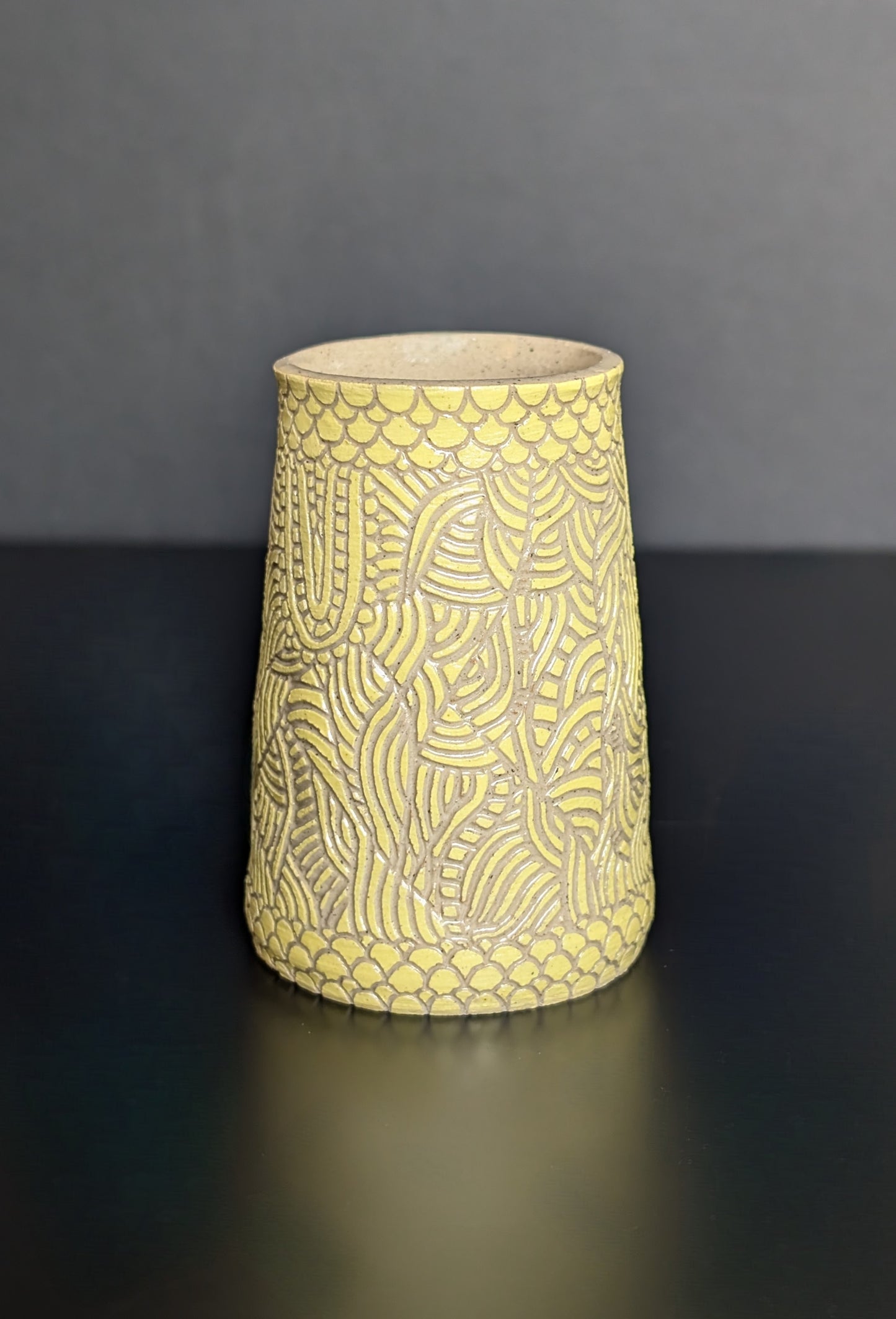 Small Posy Vase, Yellow Sgraffito Decoration