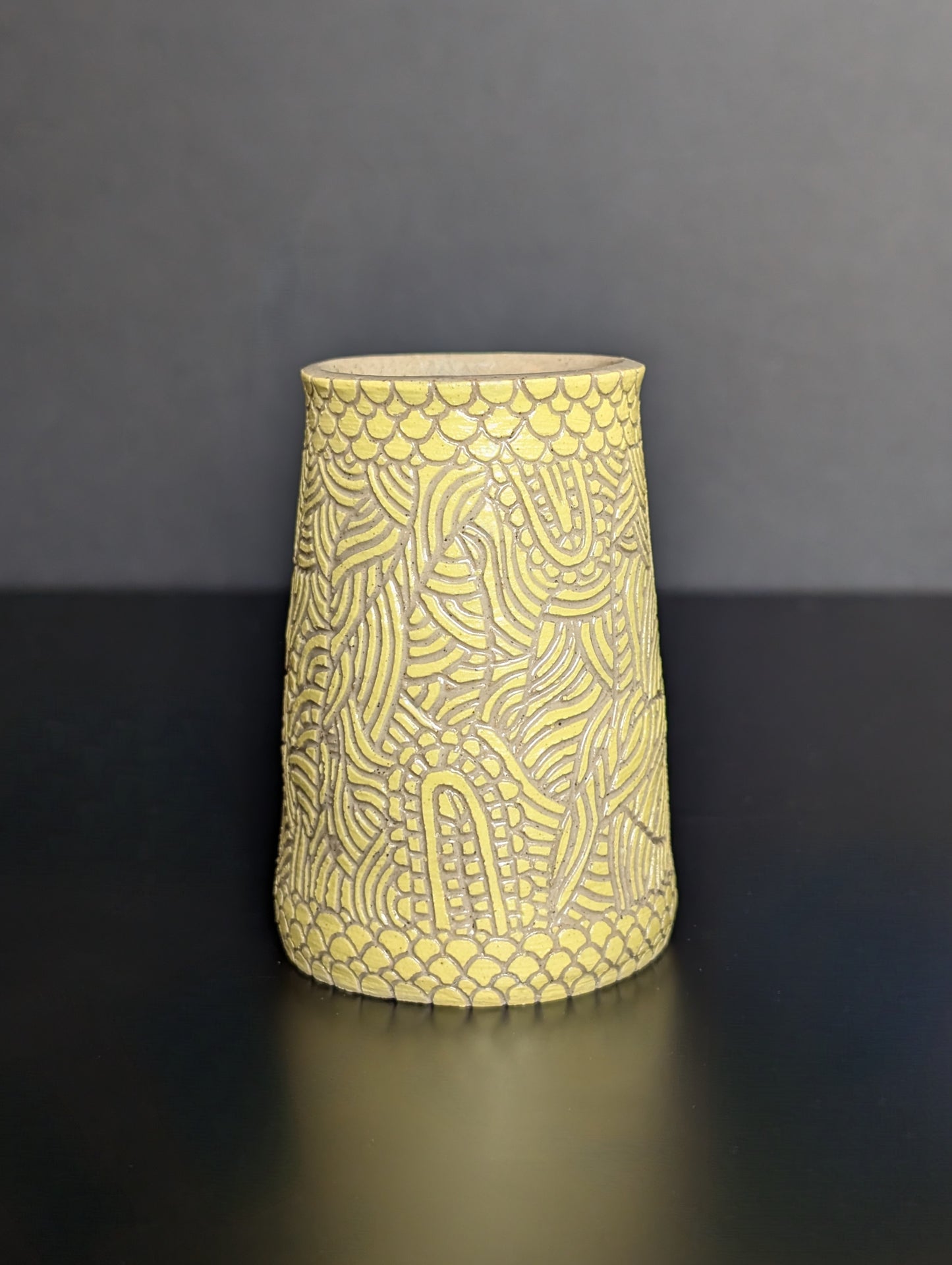 Small Posy Vase, Yellow Sgraffito Decoration