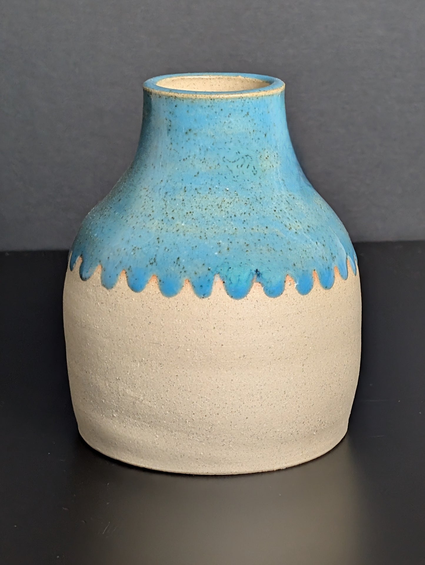 TURQUOISE GLAZE WIDE NECK VASE