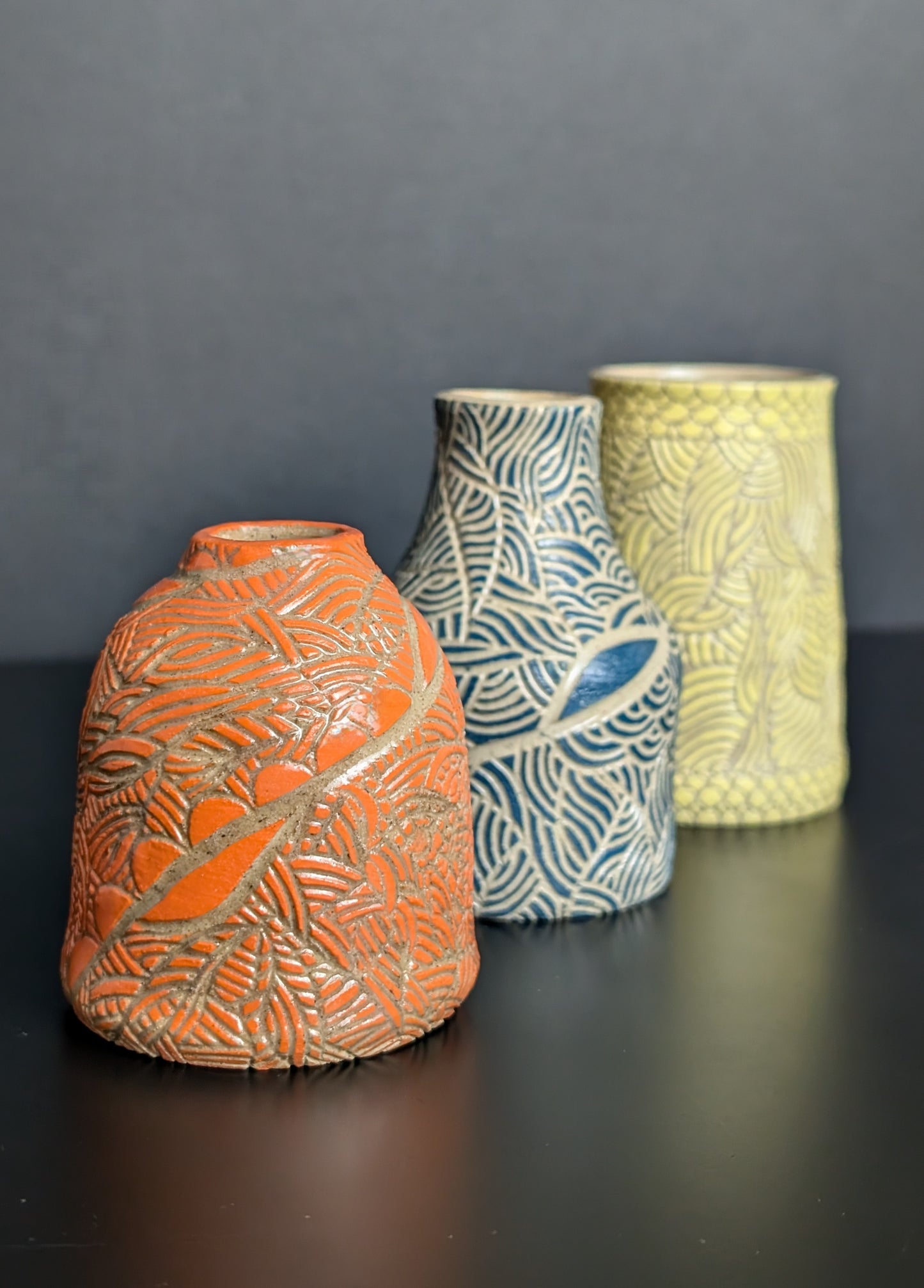 Small Posy Vase, Yellow Sgraffito Decoration