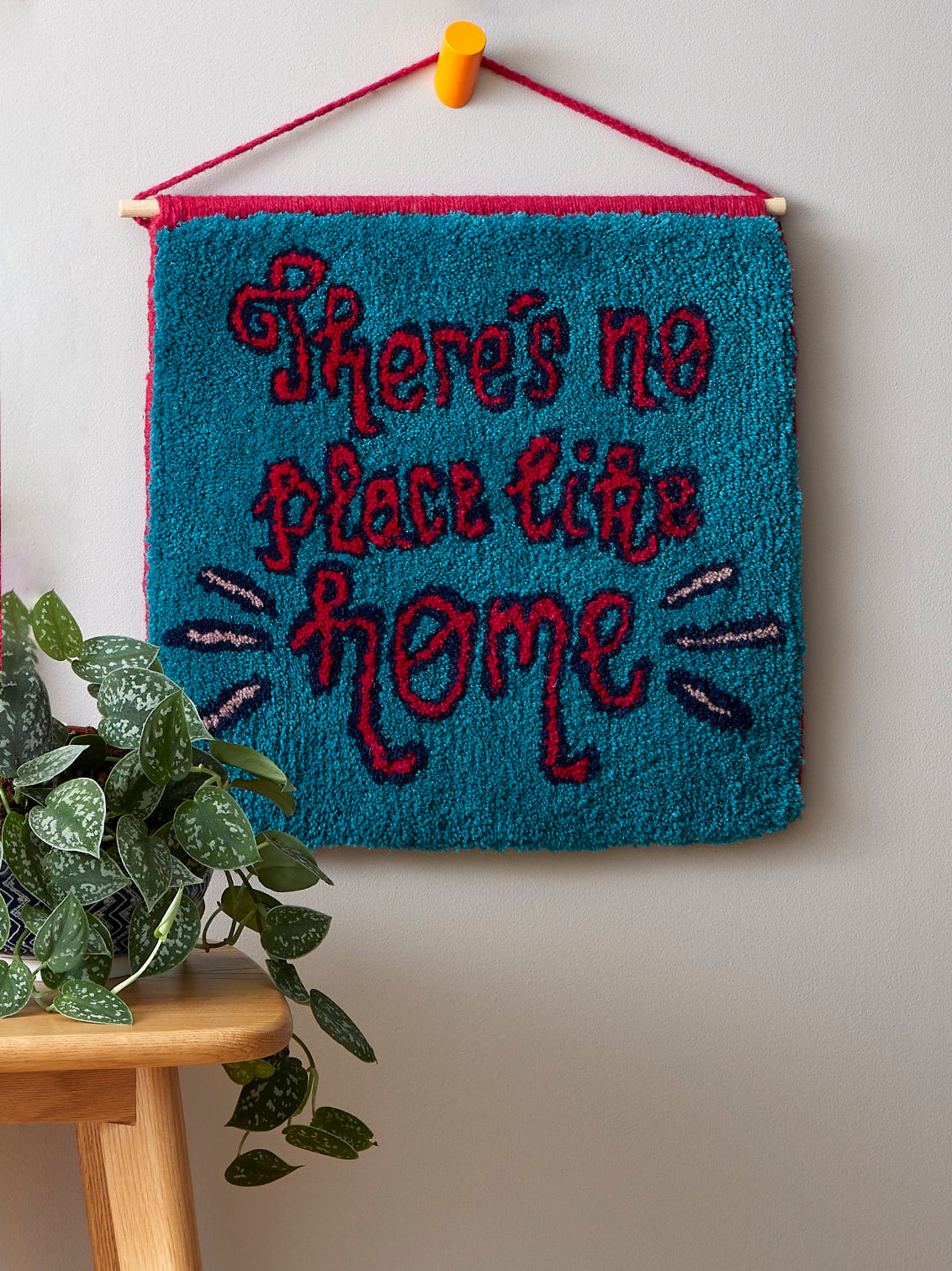 THERE'S NO PLACE LIKE HOME - TURQUOISE AND MAGENTA HANDMADE WALL HANGING