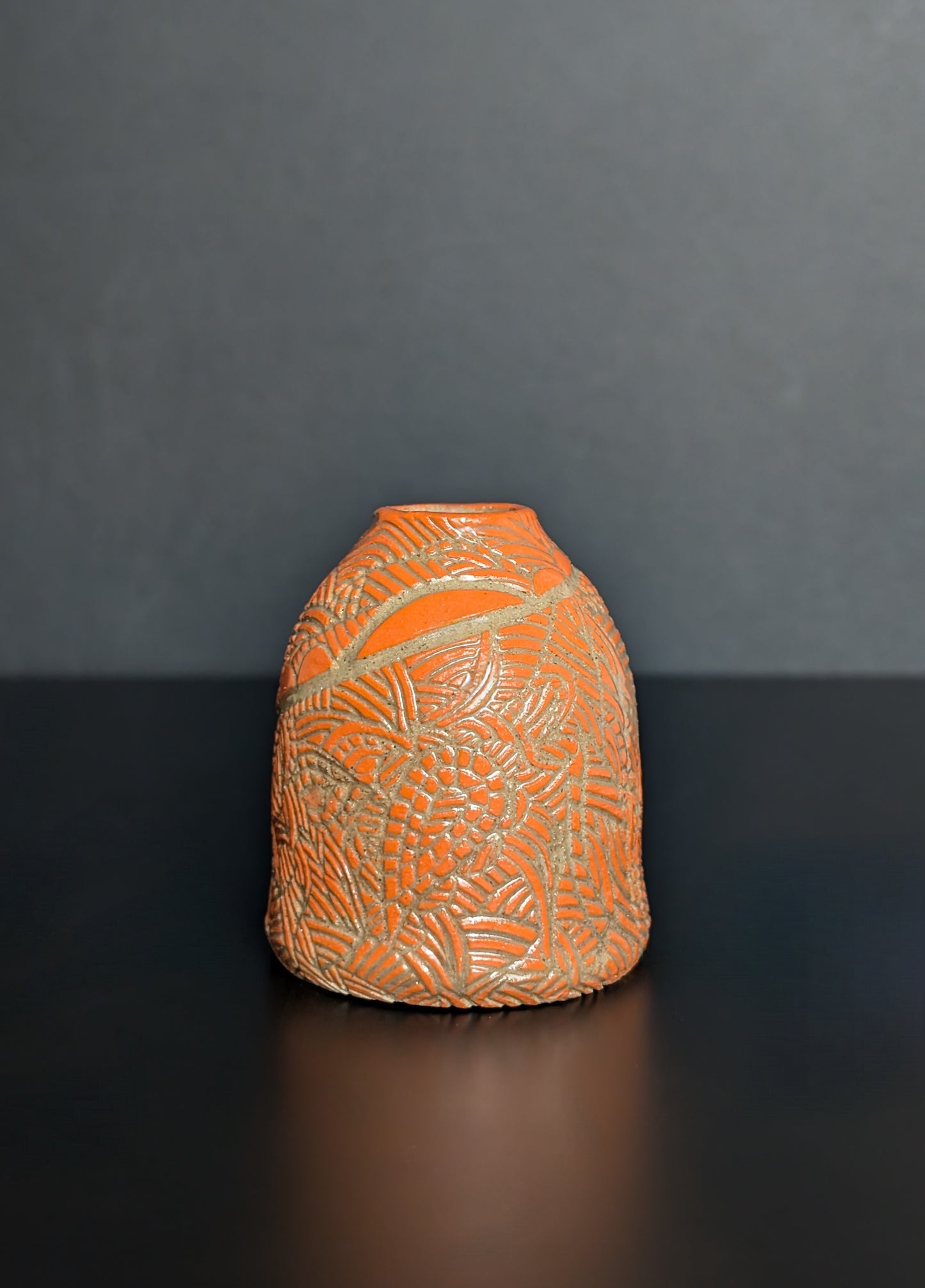 Midi Bud Bottle Vase, Orange Sgraffito Decoration