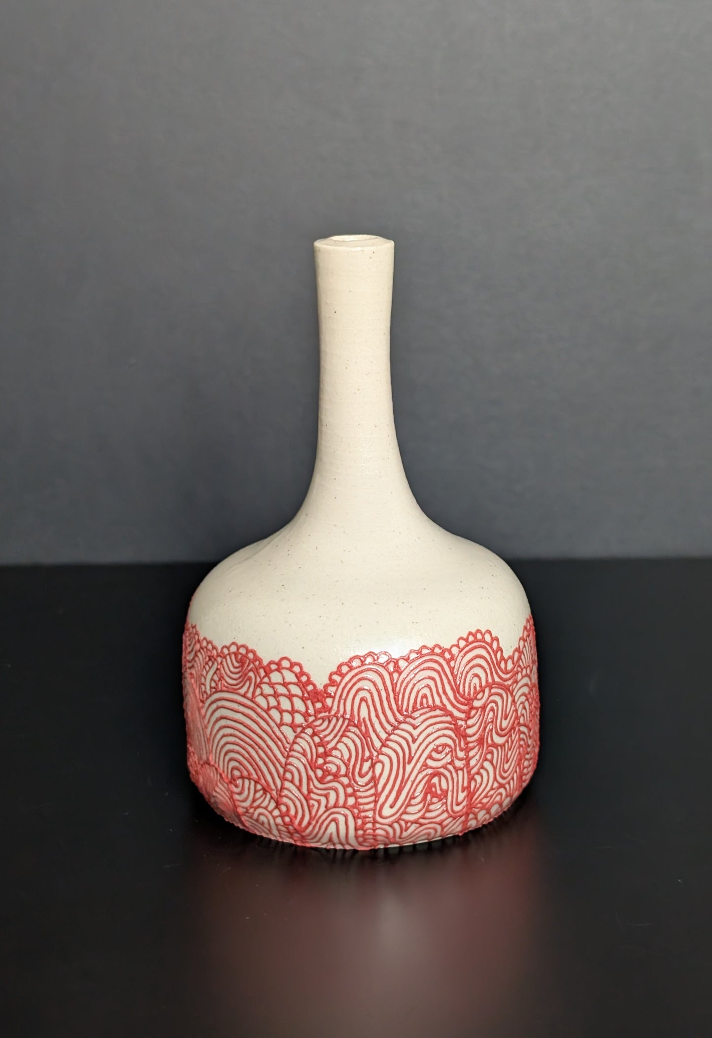 Red Lacey Slip Trail Bottle Vase