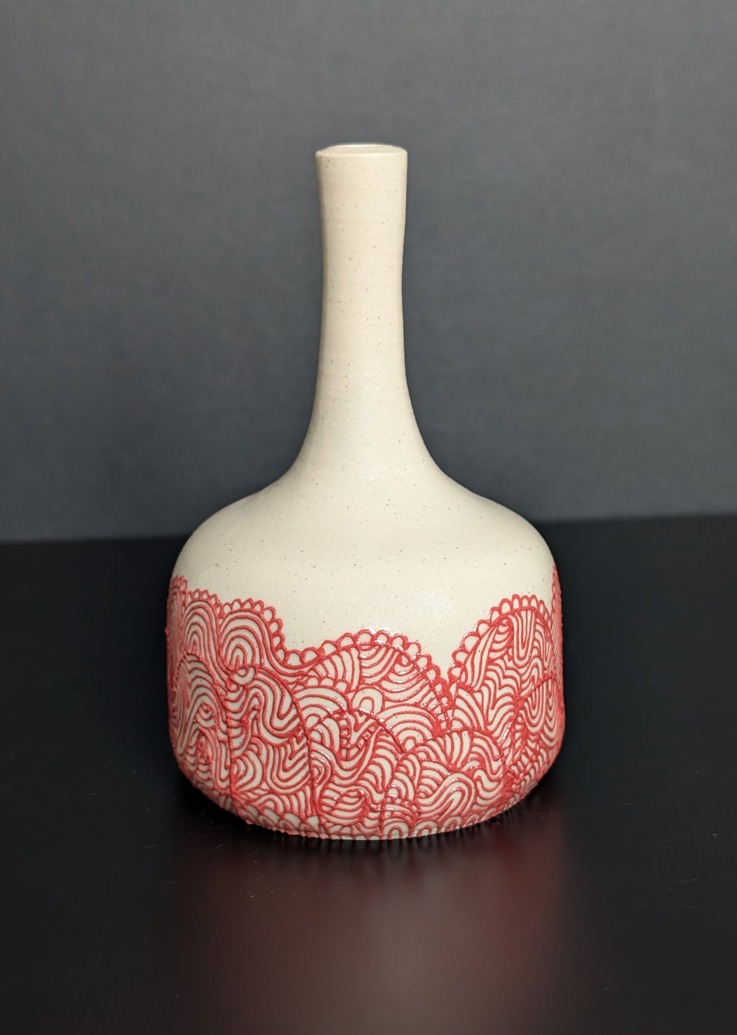 Red Lacey Slip Trail Bottle Vase