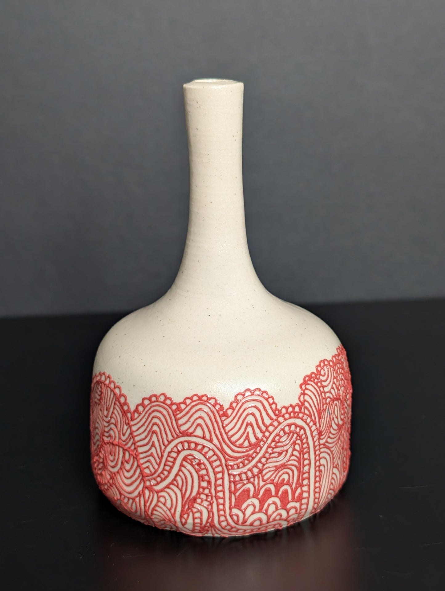 Red Lacey Slip Trail Bottle Vase