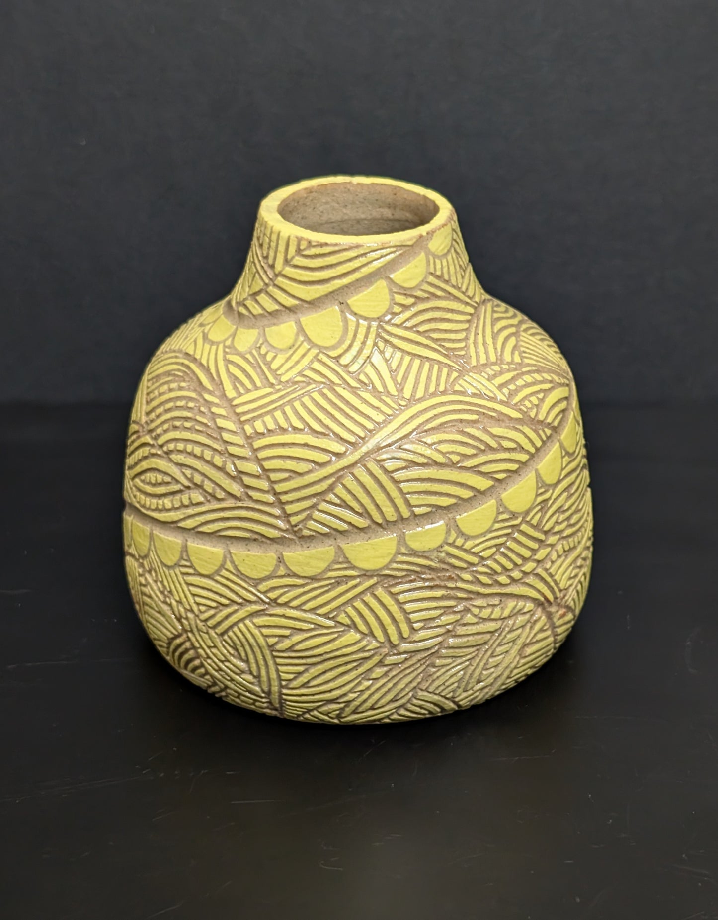 Yellow Bottle Vase, Fronds Sgraffito Decoration £85
