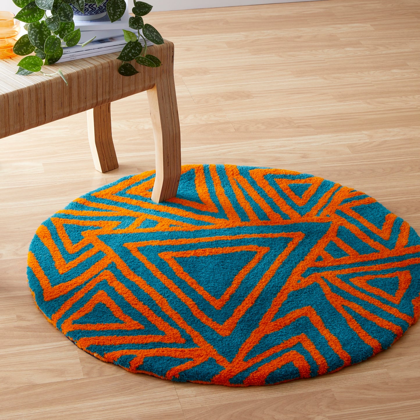 SUMMER - HANDMADE ORANGE AND TURQUOISE CIRCULAR RUG