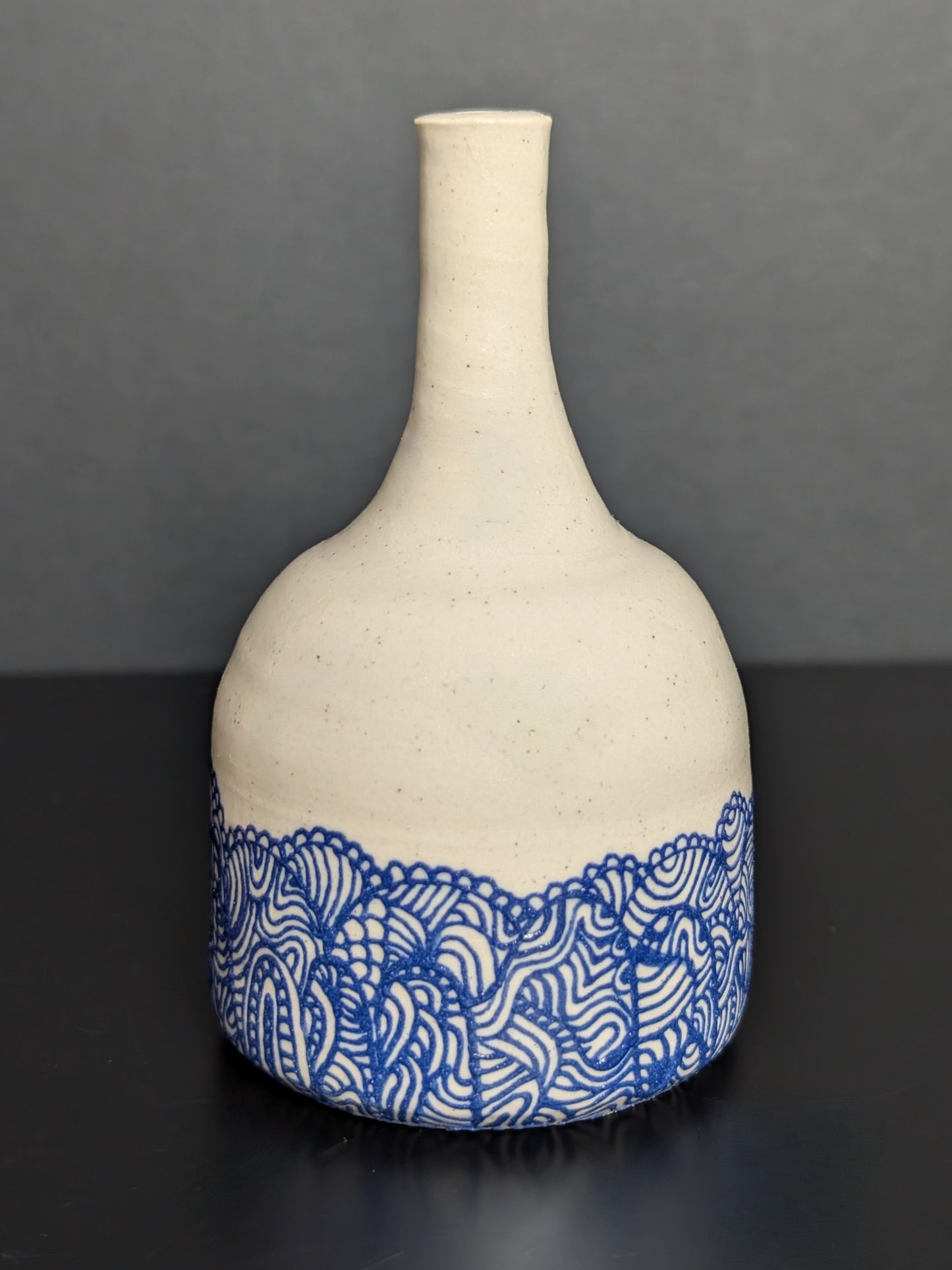 Blue Lacey Slip Trail Bottle Vase