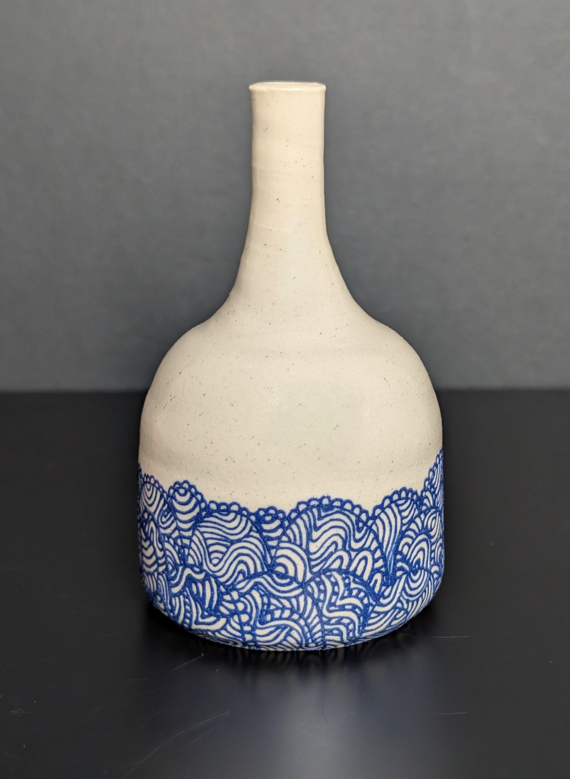 Blue Lacey Slip Trail Bottle Vase