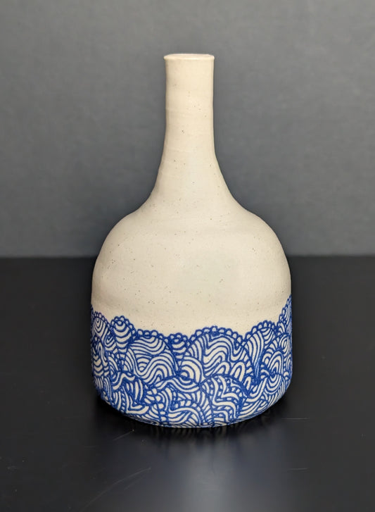 Blue Lacey Slip Trail Bottle Vase