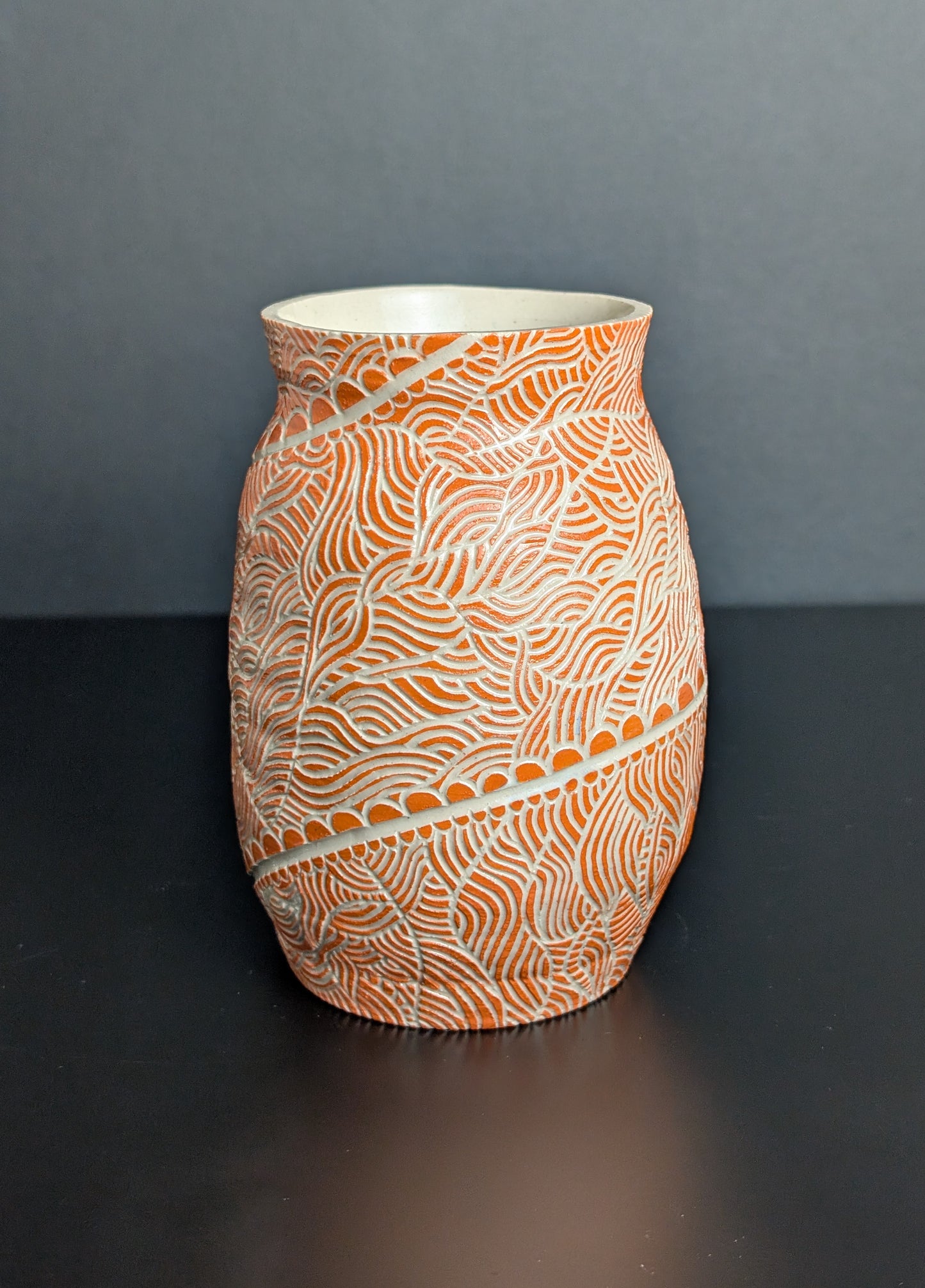 Orange Flowing Sgraffito Vase