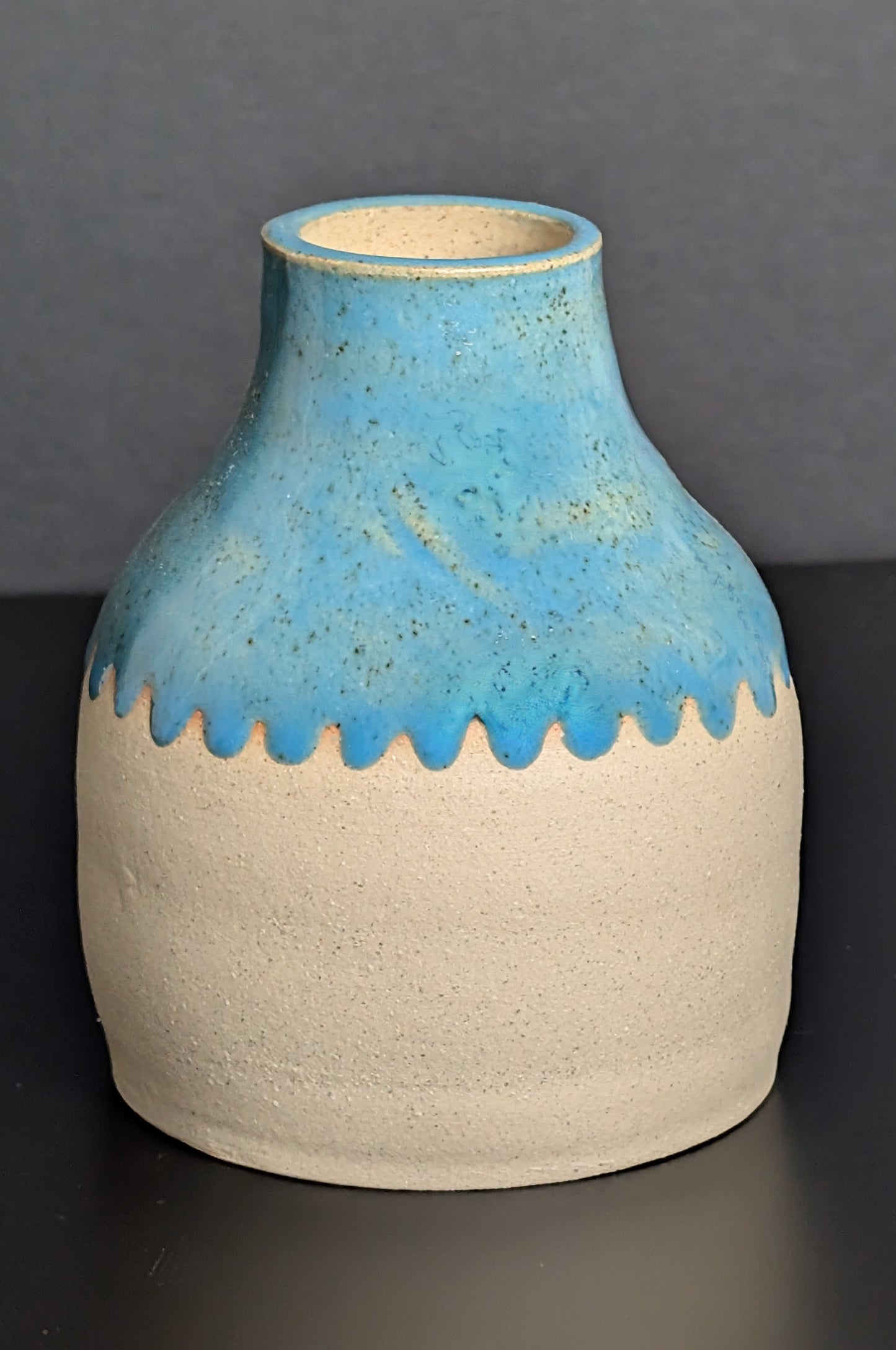 TURQUOISE GLAZE WIDE NECK VASE