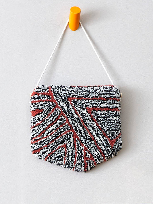 80'S CHIC HANDMADE BLACK, WHITE AND CORAL WALL HANGING