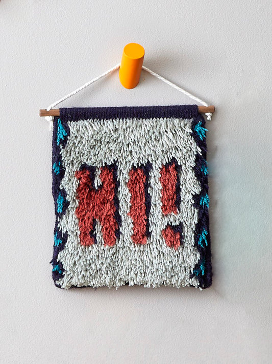 HI! - LATCH HOOKED MINT AND CORAL WALL HANGING