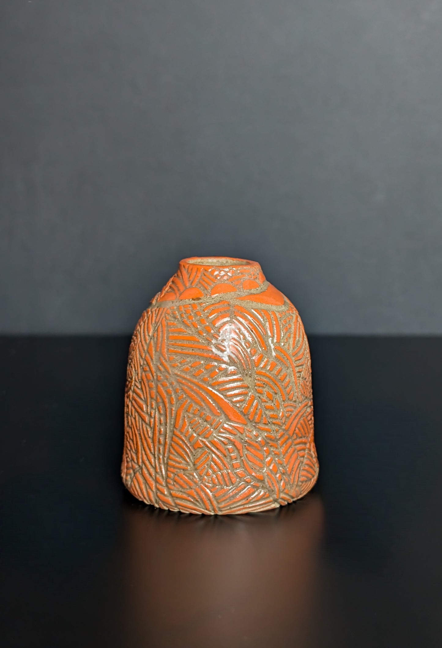 Midi Bud Bottle Vase, Orange Sgraffito Decoration