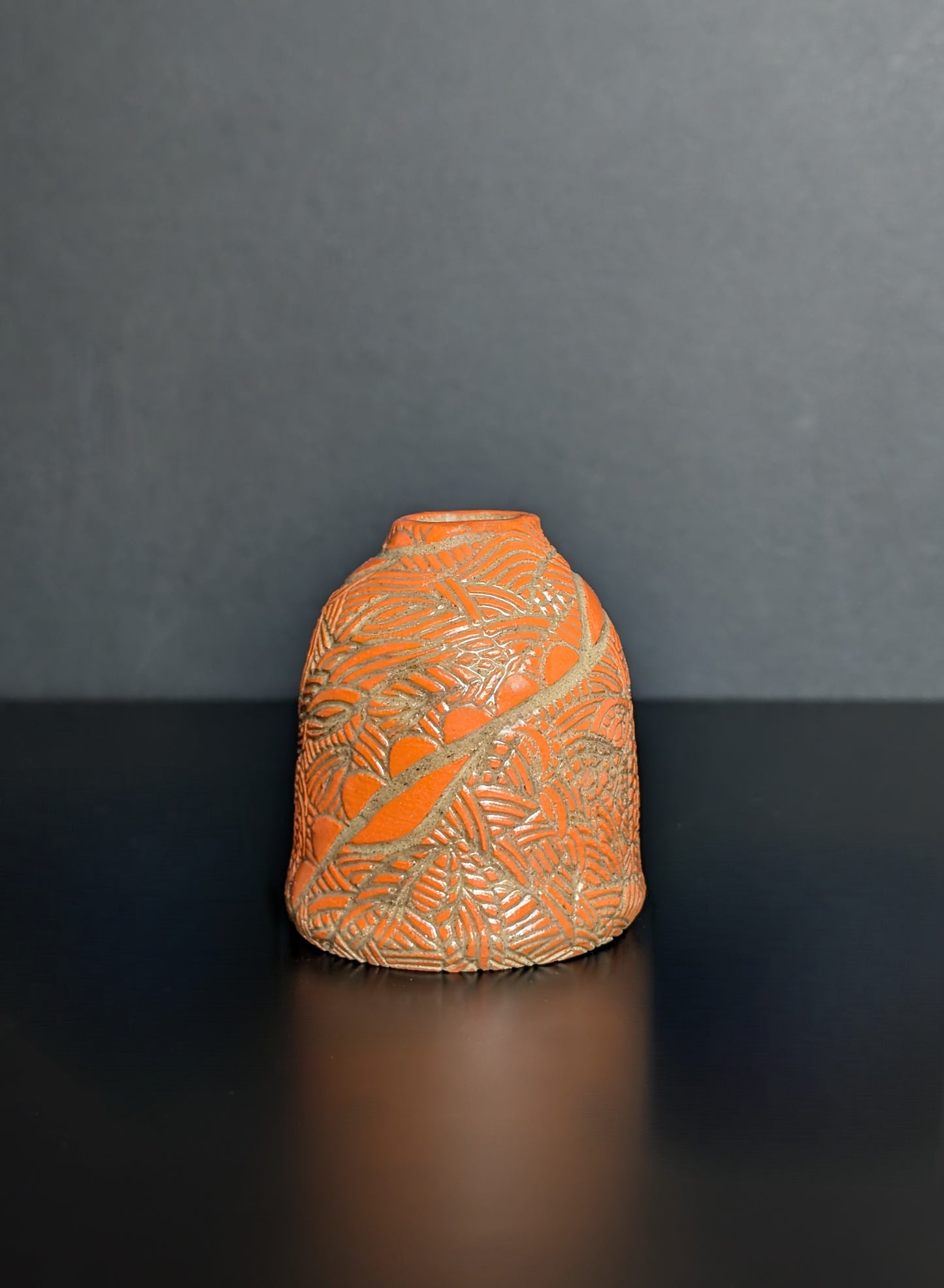 Midi Bud Bottle Vase, Orange Sgraffito Decoration