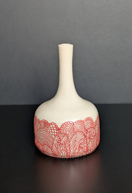 Red Lacey Slip Trail Bottle Vase