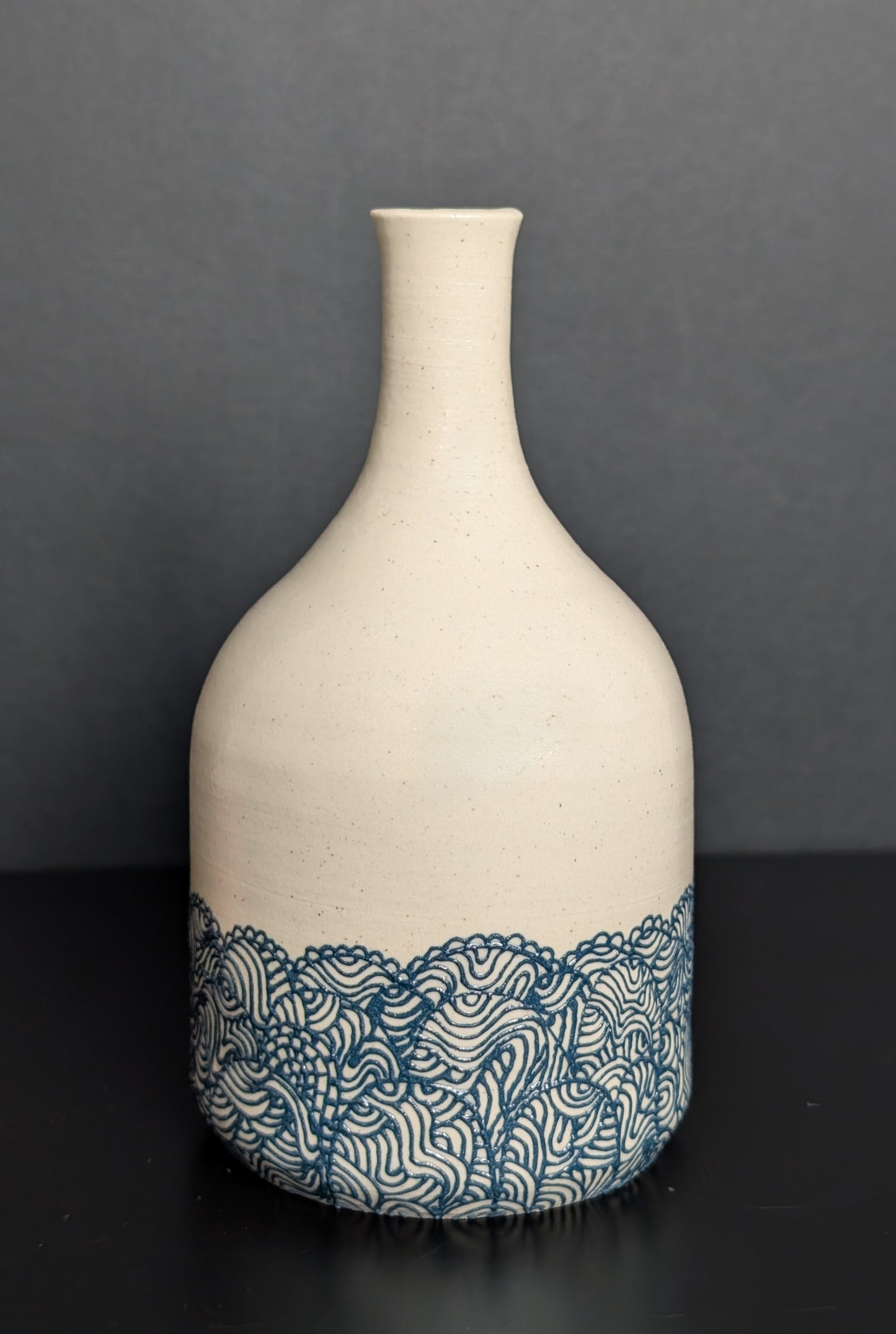 Teal Lacey Slip Trail Bottle Vase