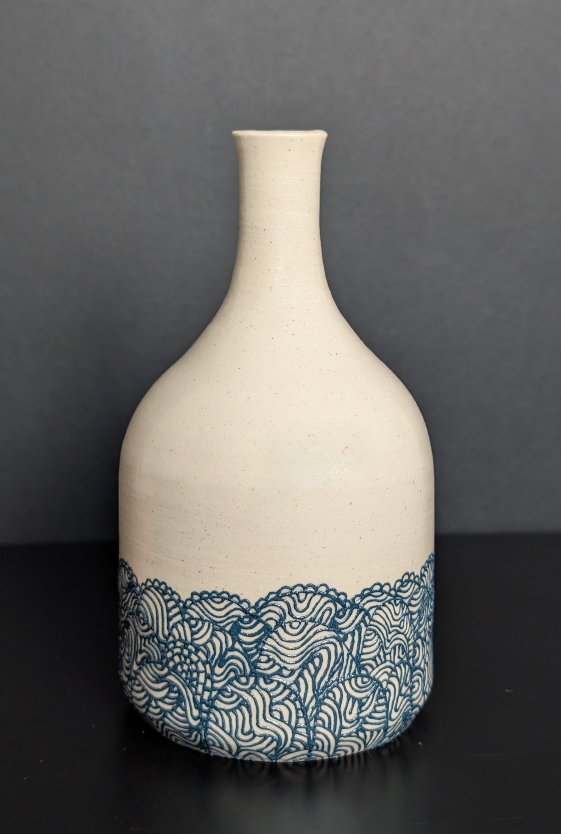 Teal Lacey Slip Trail Bottle Vase