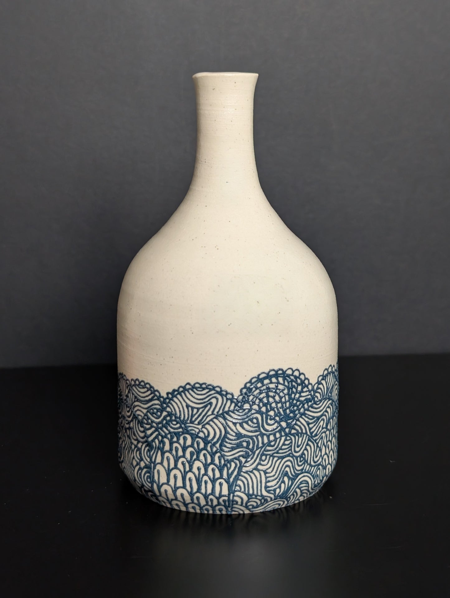 Teal Lacey Slip Trail Bottle Vase