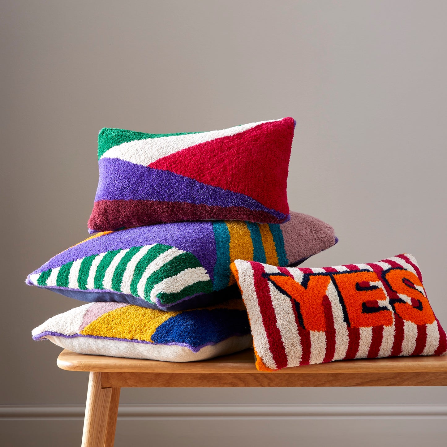 PICK & MIX TUFTED PURPLE, GREEN & ORANGE PATTERNED CUSHION