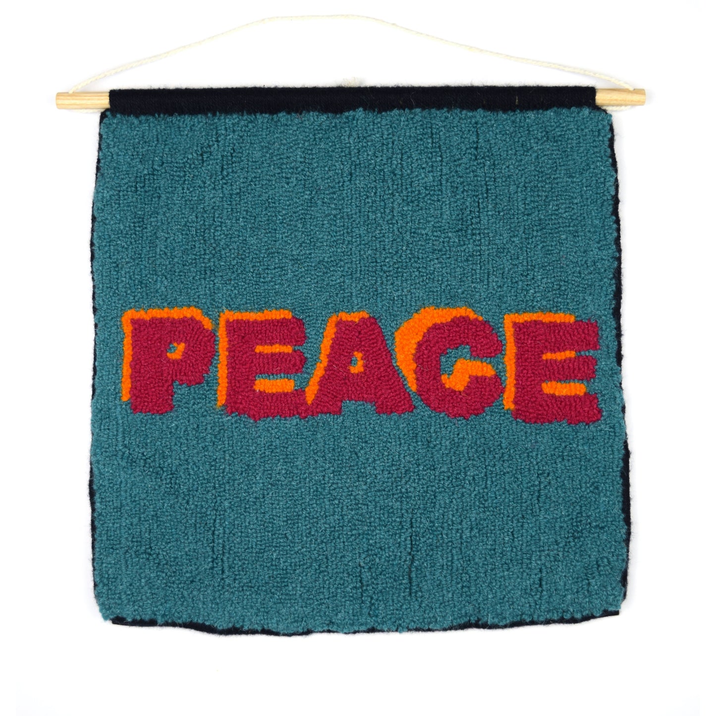 PEACE, Hand Tufted Turquoise Wall Art